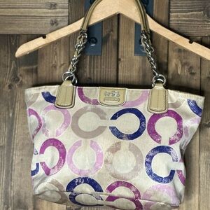 YTK vintage Coach Beige and Purple Signature Tote